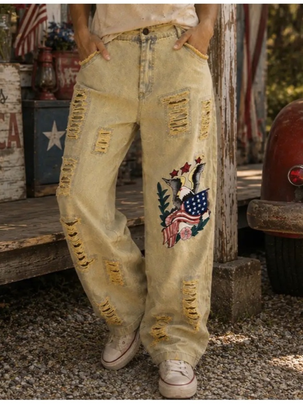 Americana distressed Jeans with Eagle Patch